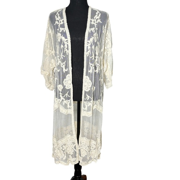 Adiva Other - New Ivory Sheer Mesh Lace Kimono Duster Small Festival Layering Bridal Victorian